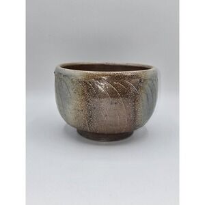 Studio Pottery Bowl Hand Thrown Stoneware Brown Drip Glaze Signed Vu